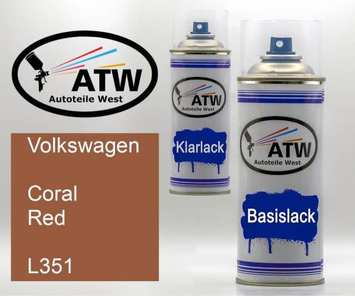 Volkswagen, Coral Red, L351: 400ml Sprühdose + 400ml Klarlack - Set, von ATW Autoteile West.